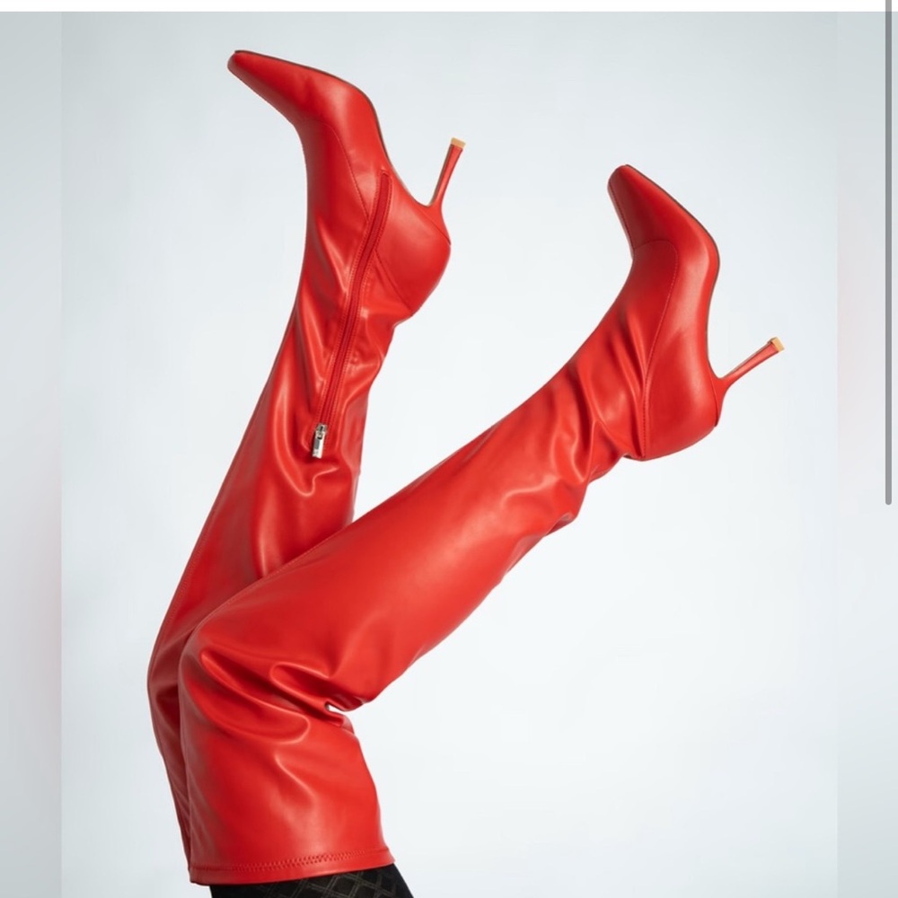 New York and Company Red Thigh High Natalia Boots Heels 9.5 Costume Halloween